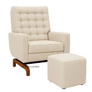 Poltrona De Amamentação Olivia - Com Balanço - Com Puff - Tecido TB 620 - Boucle Natural Bege