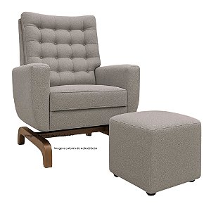 Poltrona De Amamentação Olivia - Com Balanço - Com Puff - Tecido PB603 - Boucle Veludo Cinza