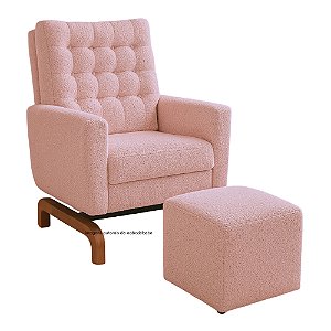 Poltrona De Amamentação Olivia - Com Balanço - Com Puff - Tecido PB606 - Boucle Rosa