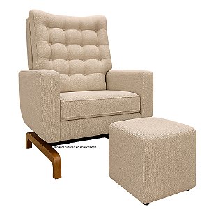 Poltrona De Amamentação Olivia - Com Balanço - Com Puff - Tecido TM702 - Linho Bege Com Off White