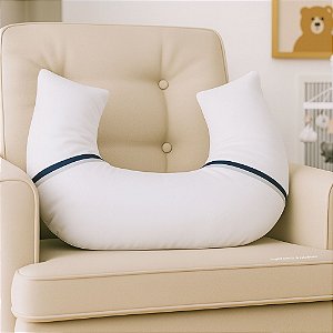 Almofada De Amamentação - Duo - Percal / Tricô - Branco / Azul Marinho 008 / Cinza Claro 006