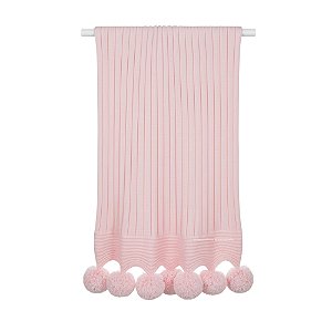 Manta De Pompom - Tricot - Trama Canelado 5x5 - Rosa Baby