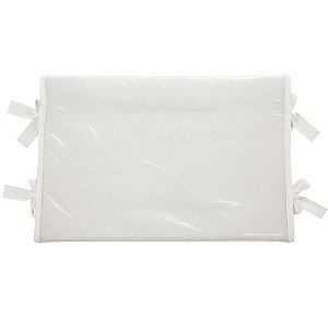 Trocador Reto - Tricot Branco / Trama Losango - Com Bordinhas E Laço Em Off White Natural