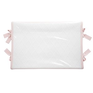 Trocador Reto - Tricot Branco / Trama Losango - Com Bordinhas E Laço Em Rosa Pastel - prontaentrega