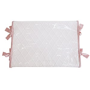 Trocador Reto - Tricot Branco / Trama Losango - Com Bordinhas E Laço Em Rosa M.Dolce