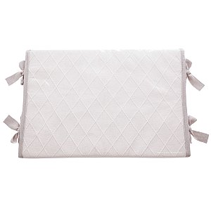 Trocador Reto - Tricot Branco / Trama Losango - Com Bordinhas E Laço Em Cinza Steal - prontaentrega