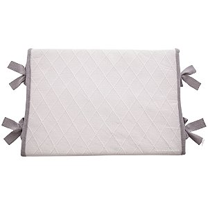 Trocador Reto - Tricot Branco / Trama Losango - Com Bordinhas E Laço Em Cinza New Grey