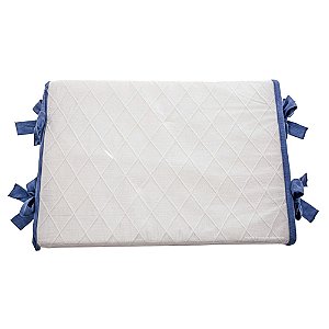 Trocador Reto -Tricot Branco / Trama Losango - Com Bordinhas E Laço Em Azul Marinho Fauna - prontaentrega