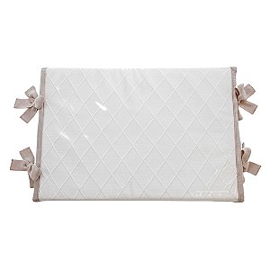 Trocador Reto - Tricot Branco / Trama Losango - Com Bordinhas E Laço Em Bege Nuvem - prontaentrega