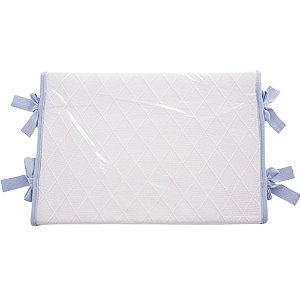 Trocador Reto -Tricot Branco / Trama Losango - Com Bordinhas E Laço Em Azul Blue Sky - prontaentrega