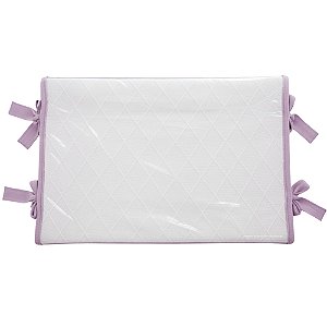 Trocador Reto - Tricot Branco / Trama Losango - Com Bordinhas E Laço Em Lilás Depeche