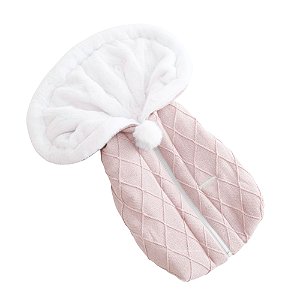 Saco De Dormir - Tricot Em Trama Losango - Com Pelúcia - Rosa Pastel