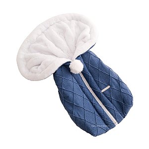 Saco De Dormir - Tricot Em Trama Losango - Com Pelúcia - Azul Marinho Naval