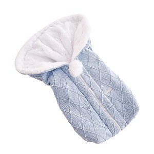 Saco De Dormir - Tricot Em Trama Losango - Com Pelúcia - Azul Blue Sky