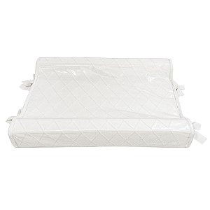 Trocador Anatômico - Tricot Branco / Trama Losango - Com Bordinhas E Laço Em Off White Natural - prontaentrega