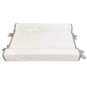 Trocador Anatômico - Tricot Branco / Trama Losango - Com Bordinhas E Laço Em Cinza Steal