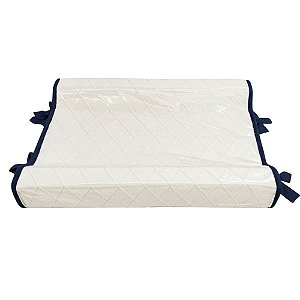 Trocador Anatômico - Tricot Branco / Trama Losango - Com Bordinhas E Laço Em Azul Profundo