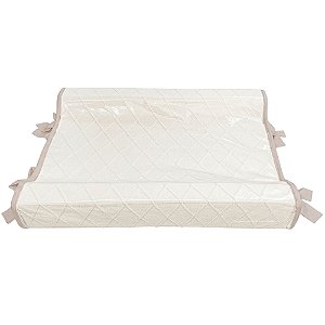 Trocador Anatômico - Tricot Branco / Trama Losango - Com Bordinhas E Laço Em Bege Nuvem - prontaentrega