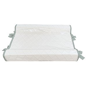 Trocador Anatômico - Tricot Branco / Trama Losango - Com Bordinhas E Laço Em Verde M.Plantação - prontaentrega