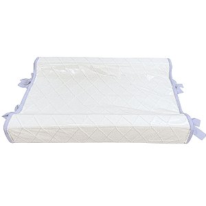 Trocador Anatômico - Tricot Branco / Trama Losango - Com Bordinhas E Laço Em Azul Blue Sky - prontaentrega