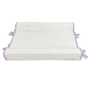 Trocador Anatômico - Tricot Branco / Trama Losango - Com Bordinhas E Laço Em Lilás Depeche
