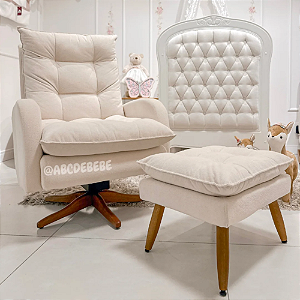 Poltrona De Amamentação Clarisse - Com Balanço e Giro - Com Puff Pé Palito - TB620 - Boucle Natural Bege - prontaentrega