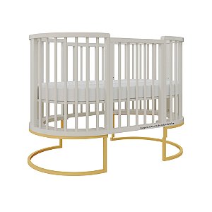 Berço Sonhos Redondo / Oval - 4 em 1 - Areia / Pés Metálicos Dourado
