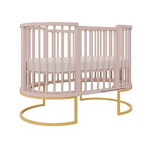 Berço Sonhos Redondo / Oval - 4 em 1 - Rosa Old / Pés Metálicos Dourado