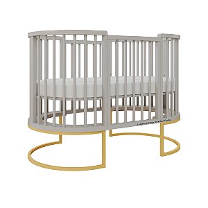 Berço Sonhos Redondo / Oval - 4 em 1 - Cinza / Pés Metalicos Dourados