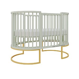 Berço Sonhos Redondo / Oval - 4 em 1 - Verde Old / Pés Metálicos Dourado