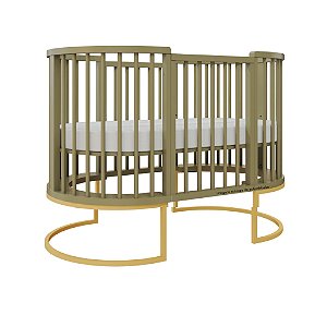 Berço Sonhos Redondo / Oval - 4 em 1 - Verde Cacto / Pés Metálicos Dourado