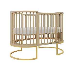 Berço Sonhos Redondo / Oval - 4 em 1 - Capuccino / Pés Metalicos Dourado