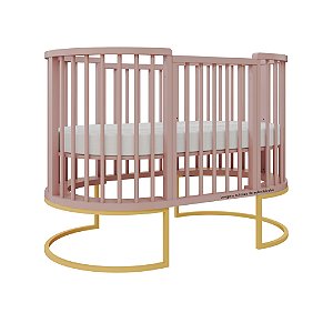 Berço Sonhos Redondo / Oval - 4 em 1 - Rose / Pés Metálicos Dourado