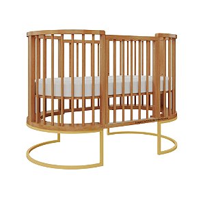 Berço Sonhos Redondo / Oval - 4 em 1 - Jequitibá / Pés Metálicos Dourado