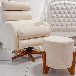 Poltrona De Amamentação Mayla - Com Balanço e Giro - Com Puff Mayla - Bouclê Bege TB620 - prontaentrega