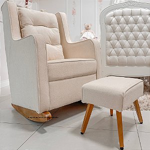 Poltrona De Amamentação Sofia - Com Balanço - Com Almofada De Encosto - Com Puff Brinde - Tecido TB620 - Boucle Bege