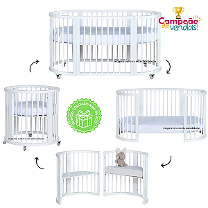 Berço Crescer - Evolutivo - 4 em 1 - Oval / Redondo - Branco - prontaentrega