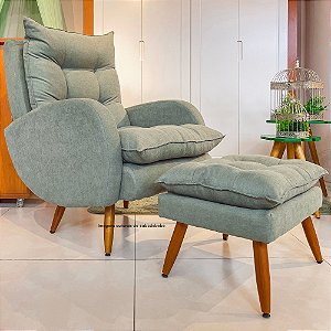 Poltrona De Amamentação Clarisse - Com Pés fixos - Com Puff Pé Palito - TB194 - Linho Verde