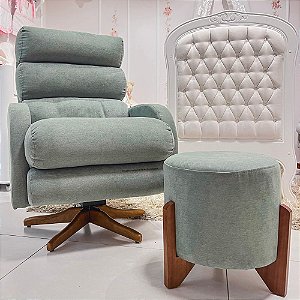 Poltrona De Amamentação Mayla - Com Balanço e Giro - Com Puff Mayla - Linho Verde - TB194 - prontaentrega