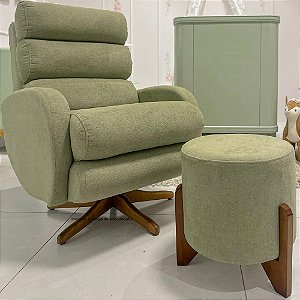 Poltrona De Amamentação Mayla - Com Balanço e Giro - Com Puff Mayla - Boucle Verde - TB626
