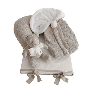 Kit Primeiros Momentos - 4 Peças Em Tricot - Tricot / Trama Losango - Bege Nuvem