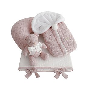 Kit Primeiros Momentos - 4 Peças - Tricot / Trama Losango - Rosa Pastel