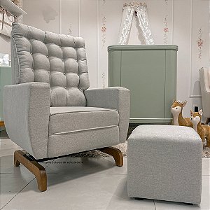 Poltrona De Amamentação Olivia - Com Balanço - Com Puff - Tecido TA510 - Linho Cinza