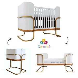 Berço Vegas - Branco / Madeira - Pés Dourados