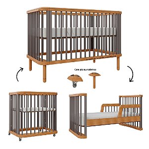 Berço Joy - Evolutivo - 3 em 1 - Fendi / Madeira