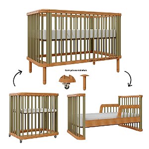 Berço Joy - Evolutivo - 3 em 1 - Verde Cacto / Madeira