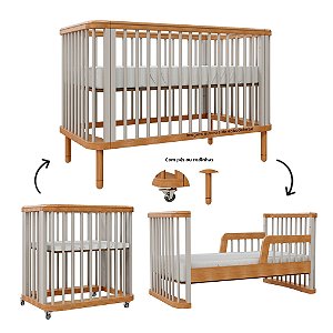 Berço Joy - Evolutivo - 3 em 1 - Cinza / Madeira