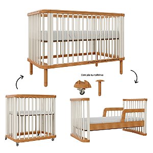 Berço Joy - Evolutivo - 3 em 1 - Areia / Madeira
