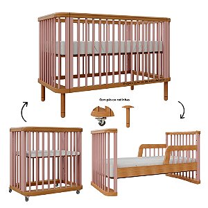 Berço Joy - Evolutivo - 3 em 1 - Rose / Madeira