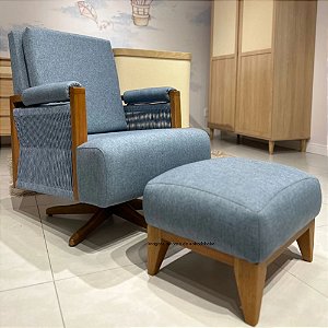 Poltrona De Amamentação Vivre - Com Balanço e Pés Giro - Tecido 108A - Linho Azul